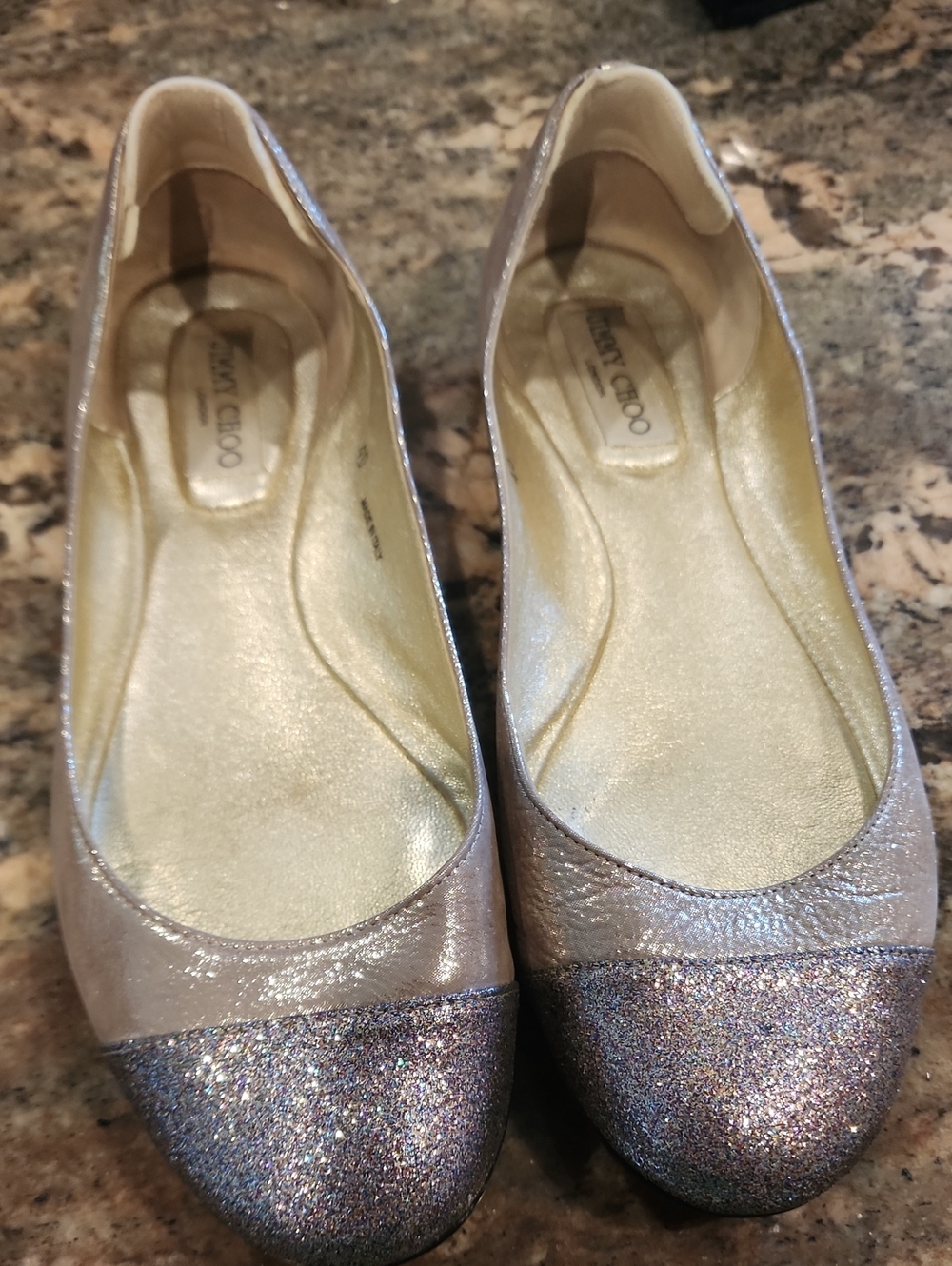 Jimmy Choo Glitter Cap-Toe Ballet Flats in Champagne Gold